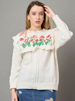 KASMA - Off White Printed Pullover Sweater