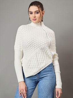 KASMA - White Textured Poncho Sweater