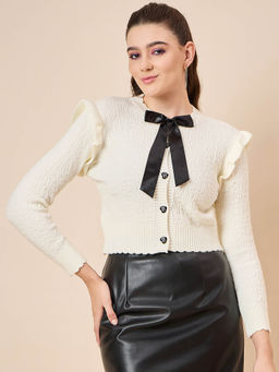 KASMA - Off White Textured Cardigan