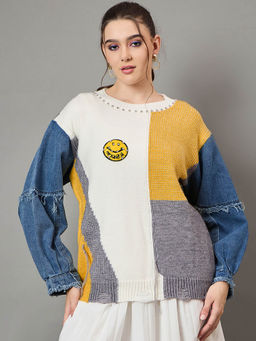 KASMA - Multi-Color Colorblock Pullover Sweater