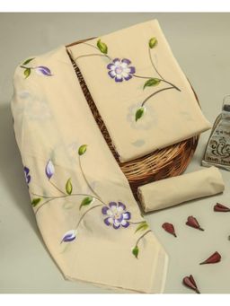 MANN MANI - Cream Cotton Handpainted Cotton 3 Piece Suit Set (Unstitched)