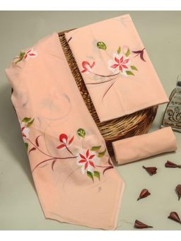 MANN MANI - Peach Cotton Handpainted Cotton 3 Piece Suit Set (Unstitched)