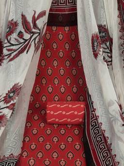 Kami Kubi - Maroon Unstitched Printed Suits Set with Printed Dupatta.