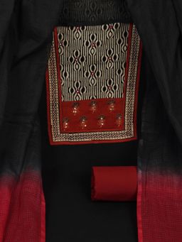 Kami Kubi - Black Unstitched Cotton Suit Set with Dupatta