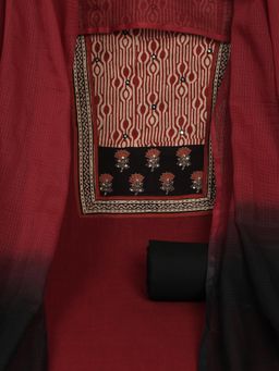 Kami Kubi - Maroon Unstitched Cotton Suit Set with Kota Dupatta.