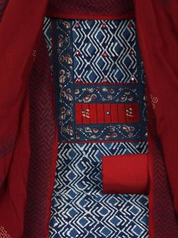Kami Kubi - Unstitched Dabu Suit Set Contrast Colour -Block Printed Dupatta.