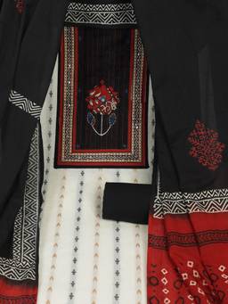 Kami Kubi - Unstitched Striped Suit Set Combined with Printed Dupatta.