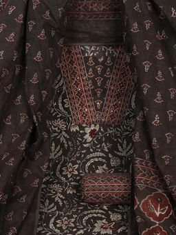 Kami Kubi - Brown Unstitched Printed Suit Set Paired with Printed Dupatta.