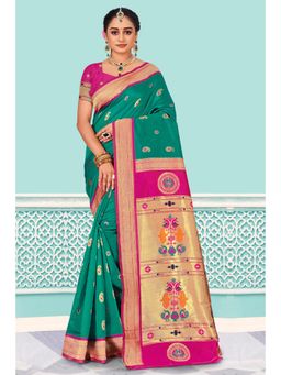 EXCLUSIVA - Teal Paithani Saree with Unstitched Blouse