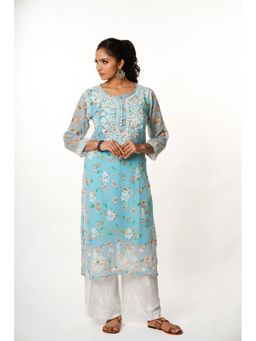 Gharana India - Women Floral Embroidered Chikankari Georgette Kurta