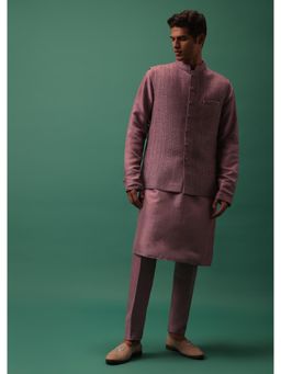 KALKI FASHION - Dark Pink Self Embroidered Nehru Jacket With Kurta & Pant