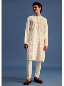 KALKI FASHION - White Hand Block Print With Zari Work Kurta & Pant
