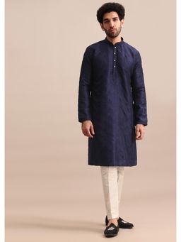 KALKI FASHION - Navy Blue Silk Resham Work For Men Kurta & Pant