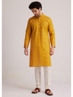 KALKI FASHION - Yellow Hand Block Printed With Foil Work Kurta & Pant
