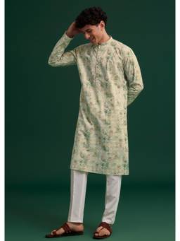 KALKI FASHION - Green Cotton Floral Printed Kurta & Pant