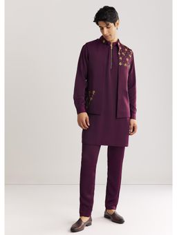 KALKI FASHION - Purple Suiting With Metal Accents Jacket With Kurta & Pant