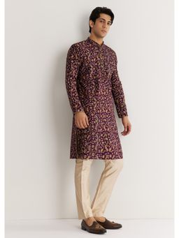 KALKI FASHION - Purple Silk Floral Printed With Cutdana Work Kurta & Pant