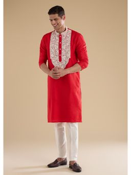KALKI FASHION - Red Banarasi Silk Embroidered Kurta & Pant