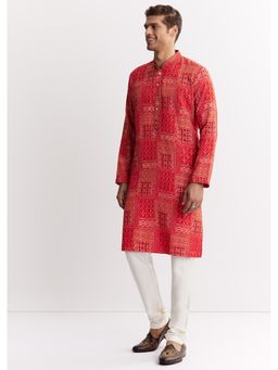 KALKI FASHION - Red Silk With Mandarin Collar Kurta & Pant