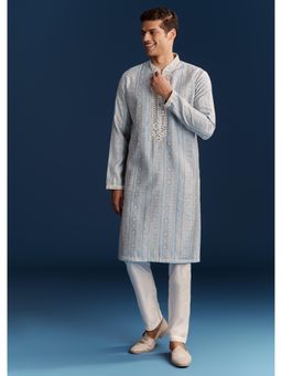 KALKI FASHION - Powder Blue Silk Mirror Work Kurta & Pant