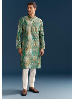 KALKI FASHION - Green Silk Foil Butti Embroidery Kurta & Pant