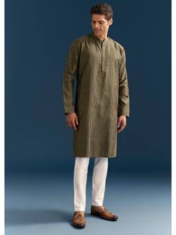 KALKI FASHION - Green Silk Textured With Embroidered Kurta & Pant