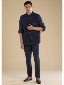 KALKI FASHION - Navy Blue Embroidered Nehru Jacket With Shirt & Pant
