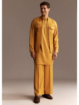 KALKI FASHION - Mustard With Kurta With Jacket & Pant