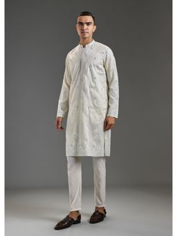 KALKI FASHION - Cream Silk Men's With Thread Work Kurta With Pyjama