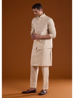 KALKI FASHION - Gold Silk Metal Bead Work Kurta With Nehru Jacket & Pant