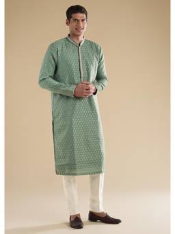 KALKI FASHION - Green Banarasi Silk Kurta & Pant