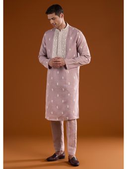 KALKI FASHION - Purple Silk Thread Resham Mirror Work Kurta & Pant
