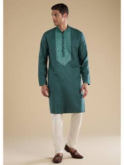 KALKI FASHION - Teal Full Sleeves For Men Kurta With Pyjama