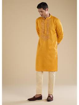 KALKI FASHION - Yellow Full Sleeves Kurta With Pyjama