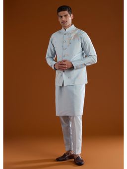 KALKI FASHION - Blue Embroidered Silk Kurta With Nehru Jacket & Pant