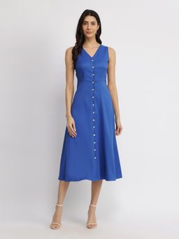FableStreet - Button Down Dress - Royal Blue