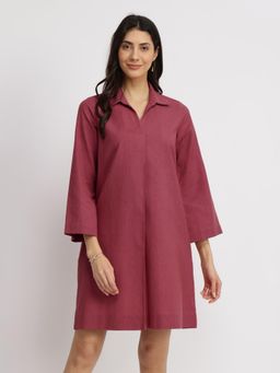 FableStreet - Cotton A-Line Dress - Burgundy