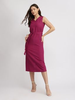 FableStreet - Cotton Shift Dress with Belt - Pink