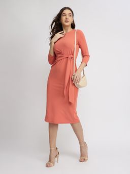 FableStreet - Stretchable Tie-Up Dress - Peach