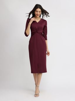 FableStreet - Stretchable Tie-Up Dress - Maroon