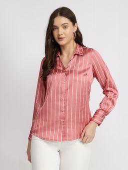 FableStreet - Satin Striped Shirt - Dusty Pink