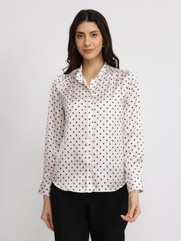 FableStreet - Satin Polka Dot Shirt - White