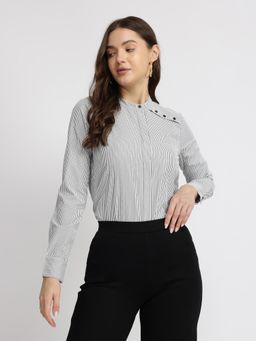 FableStreet - Cotton Striped Shirt - Grey