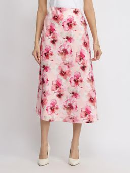 FableStreet - Floral A-Line Skirt - Pink