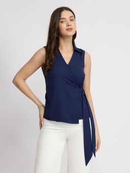 FableStreet - Wrap Top - Navy Blue