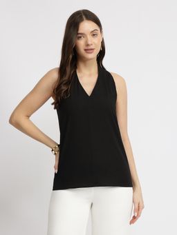 FableStreet - Cotton Halter Neck Top - Black
