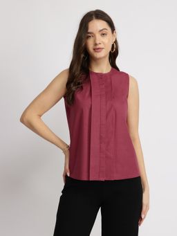 FableStreet - Cotton Pleated Top - Burgundy