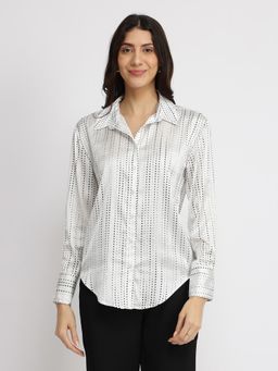FableStreet - Satin Polka Dot Shirt - White