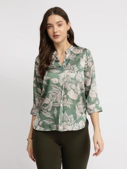 FableStreet - Satin Floral Top - Green