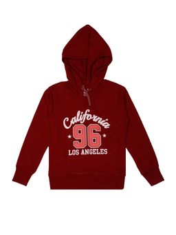 Bodycare - Maroon Round Neck Full Sleeves Printed Hooded Sweat Shirt